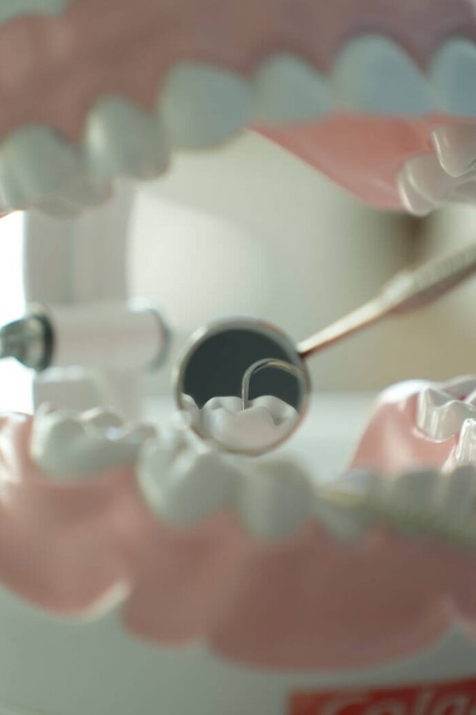 close-up shot through a mirror showing a tooth